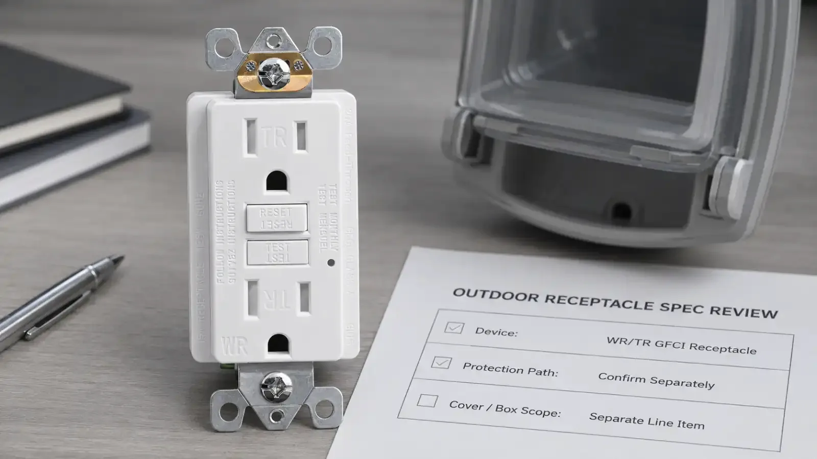 A TR/WR device checked against the spec sheet before dispatch, with th